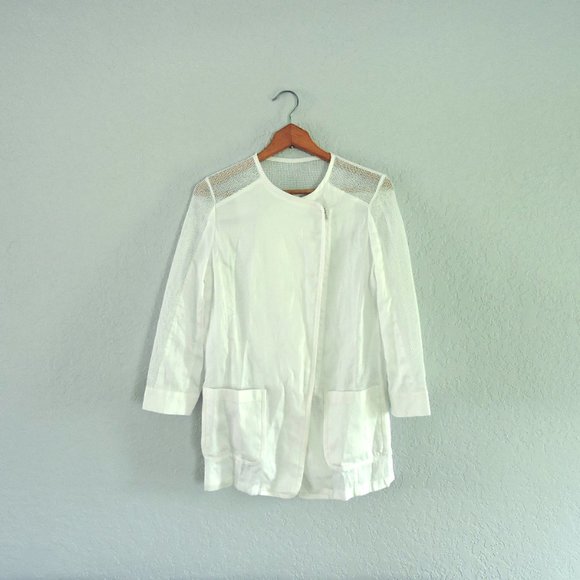 Lefranc Ferrant designer white zip front lightweight line blend jacket top M / L - Picture 2 of 8